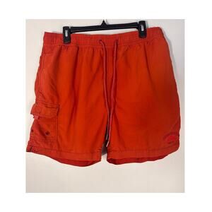 Vintage-Inspired Tommy Bahama Relaxed Coastal Cargo Swim Short Sunset Red-Orange